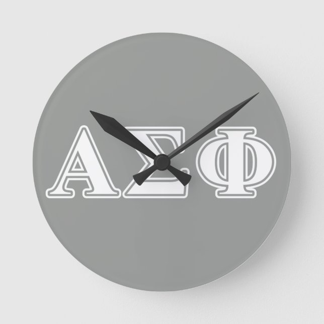 Alpha Sigma Phi White and Grey Letters Round Clock (Front)