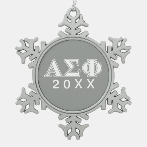 Alpha Sigma Phi White and Grey Letters Snowflake Pewter Christmas Ornament