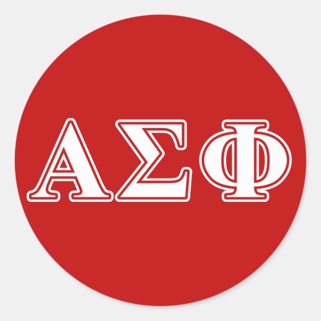 Alpha Sigma Phi White and Red Letters Classic Round Sticker (Front)