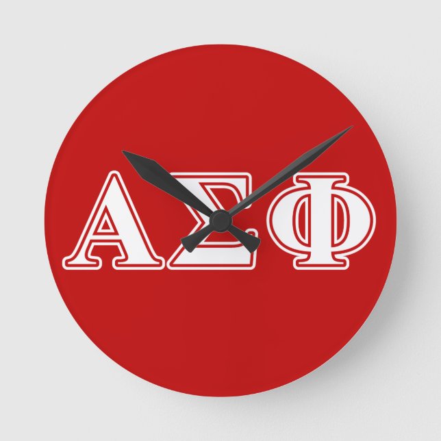 Alpha Sigma Phi White and Red Letters Round Clock (Front)