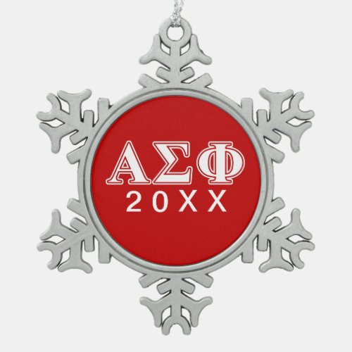 Alpha Sigma Phi White and Red Letters Snowflake Pewter Christmas Ornament