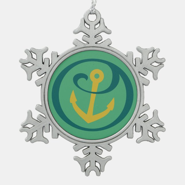 Alpha Sigma Tau Anchor Mark Snowflake Pewter Christmas Ornament (Front)