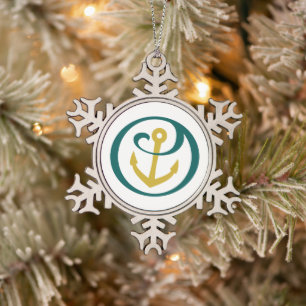 Alpha Sigma Tau Anchor Snowflake Pewter Christmas Ornament
