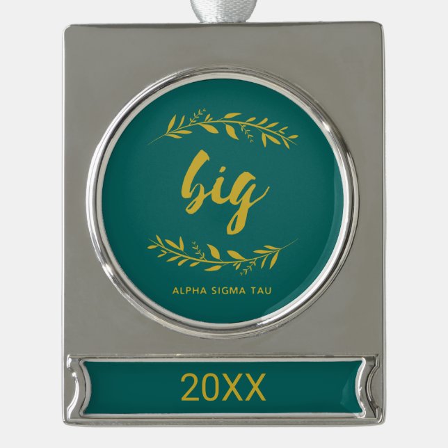 Alpha Sigma Tau Big Wreath Silver Plated Banner Ornament (Front)