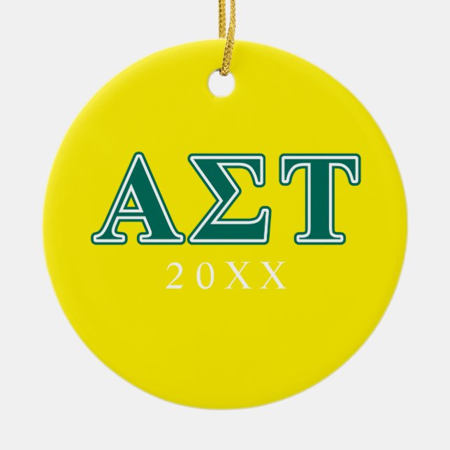 Alpha Sigma Tau Green Letters Ceramic Ornament (Front)
