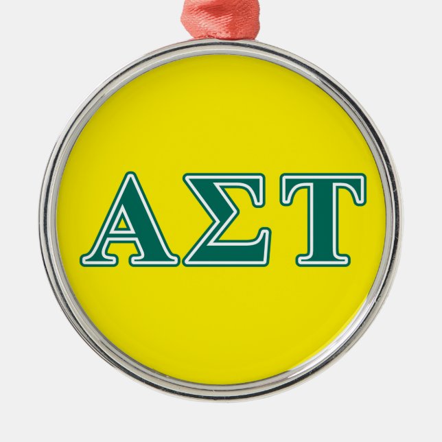 Alpha Sigma Tau Green Letters Metal Ornament (Front)