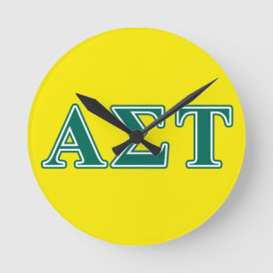 Alpha Sigma Tau Green Letters Round Clock