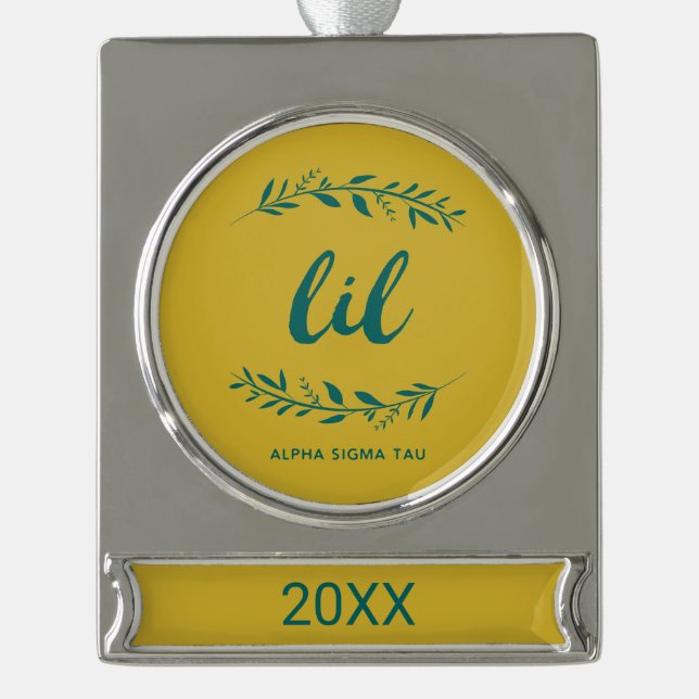 Alpha Sigma Tau Lil Wreath Silver Plated Banner Ornament (Front)