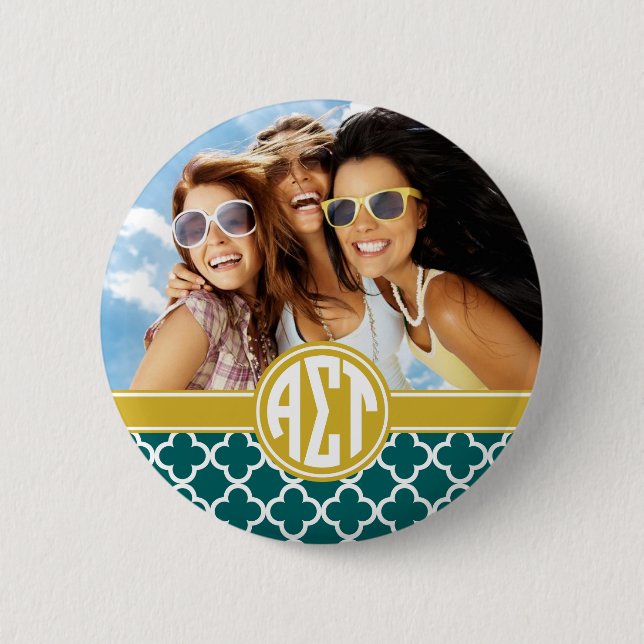 Alpha Sigma Tau | Monogram and Photo Pinback Button (Front)