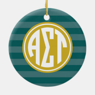 Alpha Sigma Tau   Monogram Stripe Pattern Ceramic Ornament