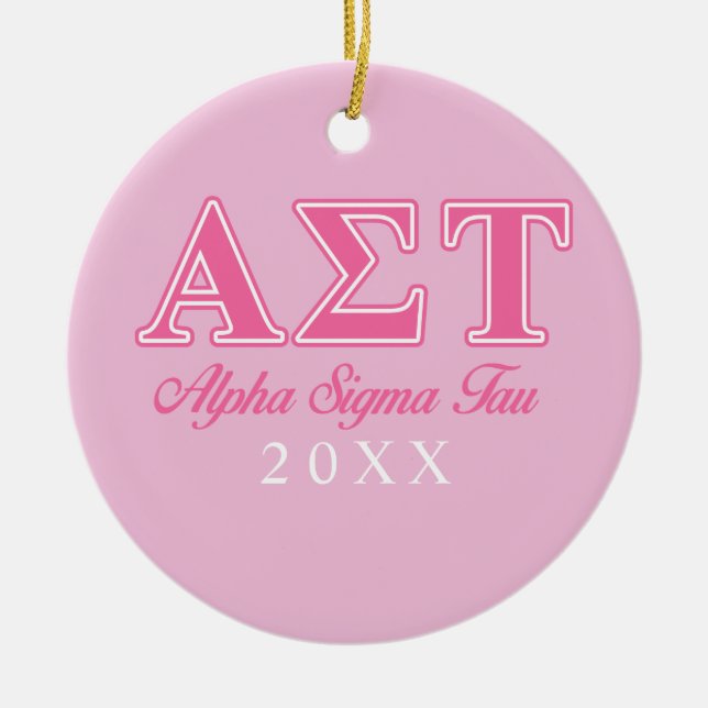 Alpha Sigma Tau Pink Letters Ceramic Ornament (Front)