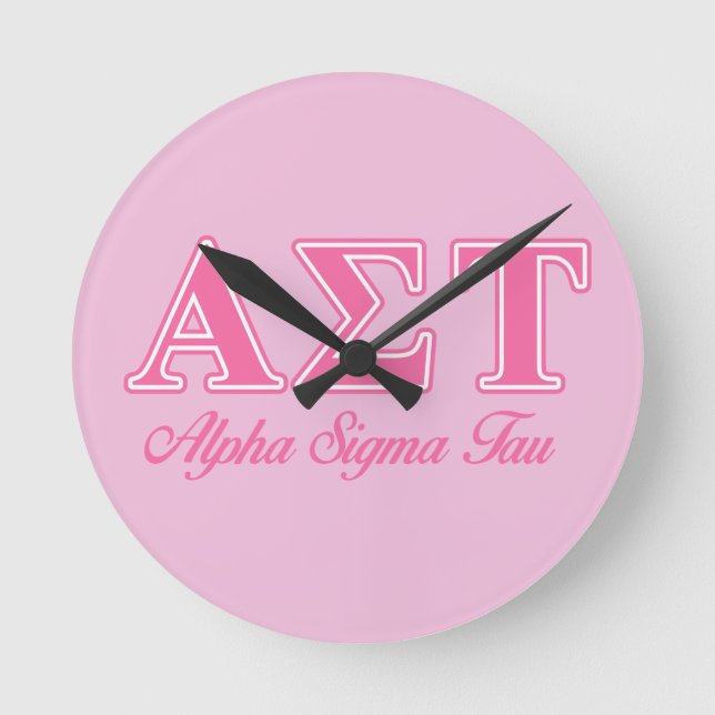 Alpha Sigma Tau Pink Letters Round Clock (Front)