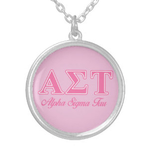 Alpha Sigma Tau Pink Letters Silver Plated Necklace