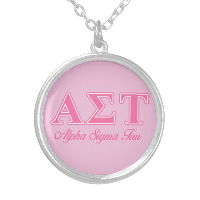 Alpha Sigma Tau Pink Letters Silver Plated Necklace (Front)
