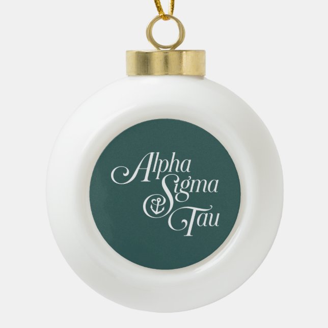 Alpha Sigma Tau Script Ceramic Ball Christmas Ornament (Front)