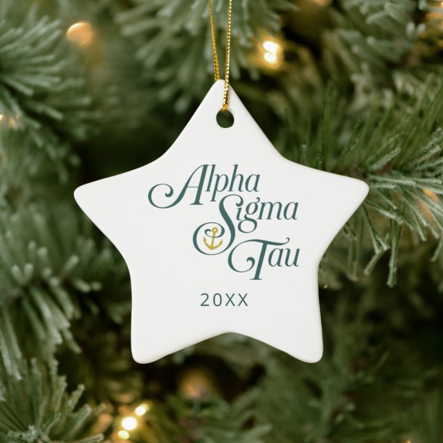 Alpha Sigma Tau Script Ceramic Ornament (Tree)