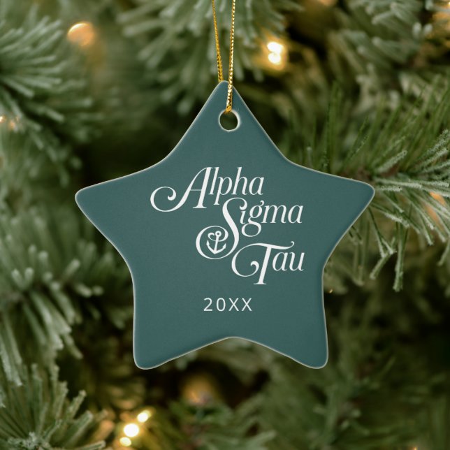 Alpha Sigma Tau Script Ceramic Ornament (Tree)