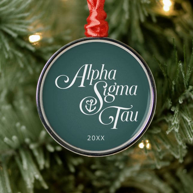 Alpha Sigma Tau Script Metal Ornament (Tree)