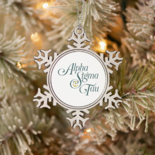 Alpha Sigma Tau Script Snowflake Pewter Christmas Ornament