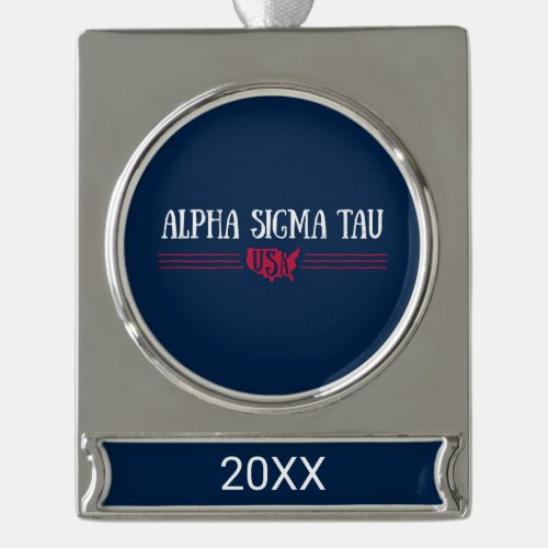 Alpha Sigma Tau USA Silver Plated Banner Ornament