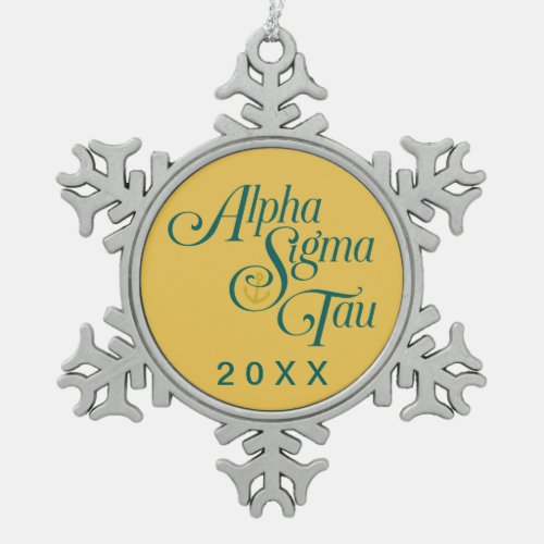 Alpha Sigma Tau Vertical Mark 2 Snowflake Pewter Christmas Ornament