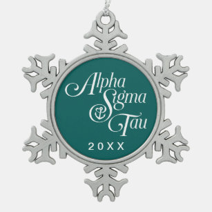 Alpha Sigma Tau Vertical Mark Snowflake Pewter Christmas Ornament