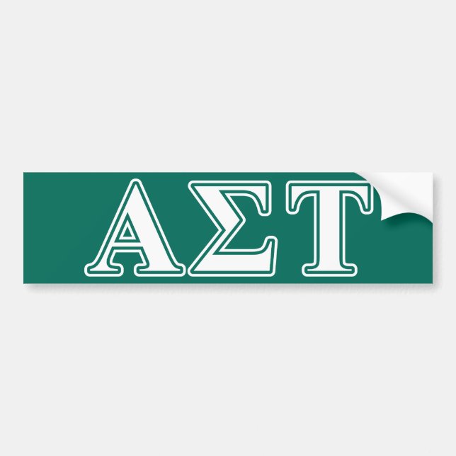 Alpha Sigma Tau White and Green Letters Bumper Sticker (Front)