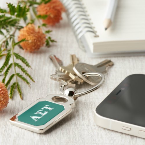 Alpha Sigma Tau White and Green Letters Keychain