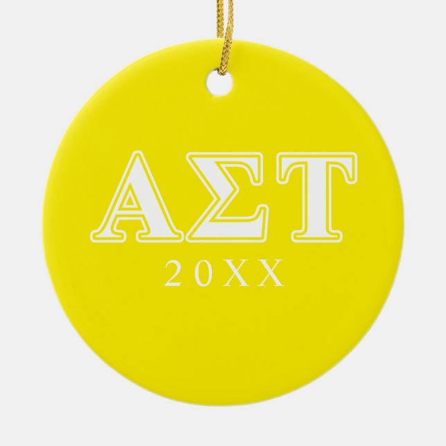 Alpha Sigma Tau White and Yellow Letters Ceramic Ornament (Front)