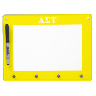 Alpha Sigma Tau White and Yellow Letters Dry Erase Board With Keychain Holder