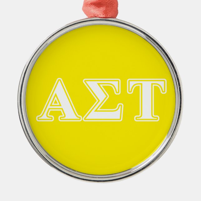 Alpha Sigma Tau White and Yellow Letters Metal Ornament (Front)