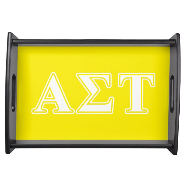 Alpha Sigma Tau White and Yellow Letters Serving Tray (Front)