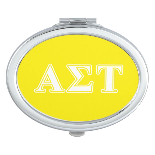 Alpha Sigma Tau White and Yellow Letters Vanity Mirror (Front)
