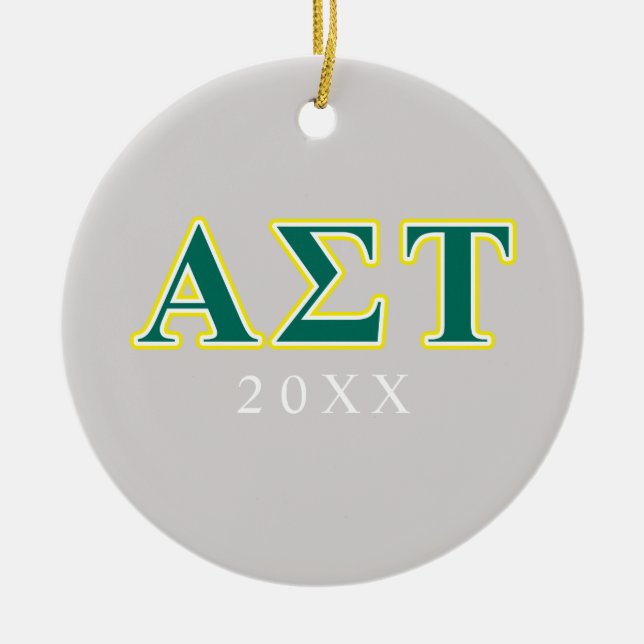 Alpha Sigma Tau Yellow and Green Letters Ceramic Ornament (Front)