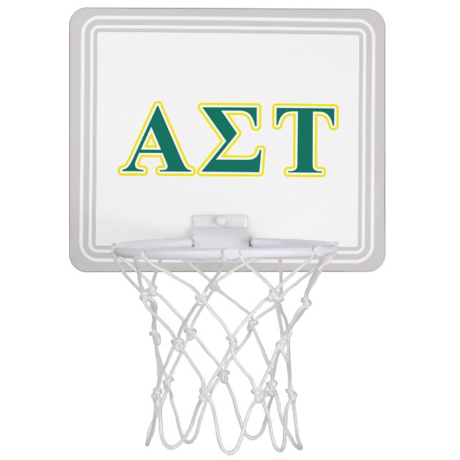 Alpha Sigma Tau Yellow and Green Letters Mini Basketball Hoop (Front)