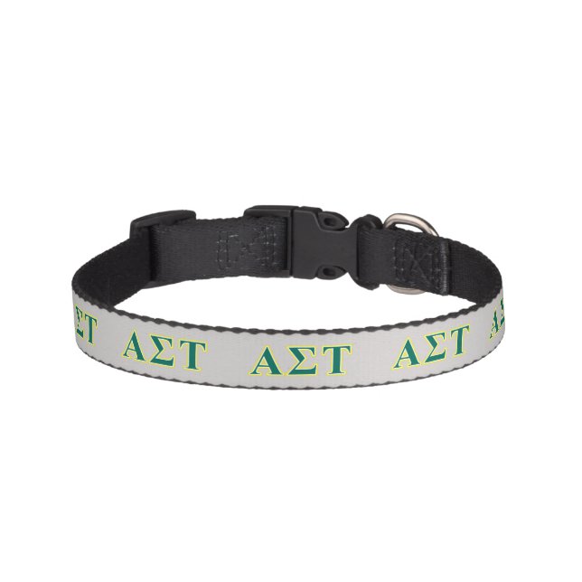 Alpha Sigma Tau Yellow and Green Letters Pet Collar (Front)