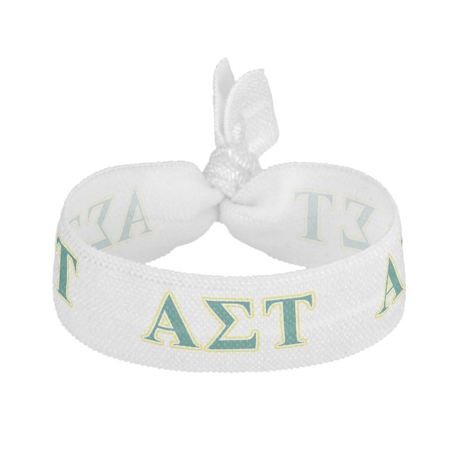 Alpha Sigma Tau Yellow and Green Letters Ribbon Hair Tie (Front)