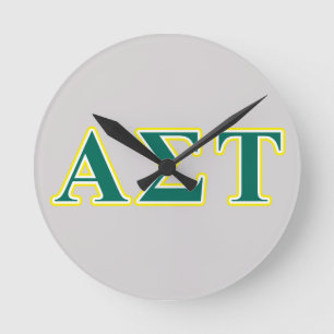 Alpha Sigma Tau Yellow and Green Letters Round Clock