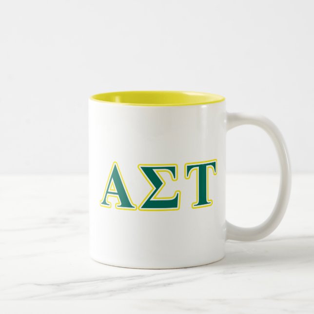 Alpha Sigma Tau Yellow and Green Letters Two-Tone Coffee Mug (Right)