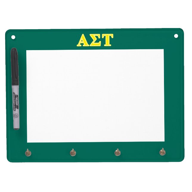 Alpha Sigma Tau Yellow Letters Dry Erase Board With Keychain Holder (Front)