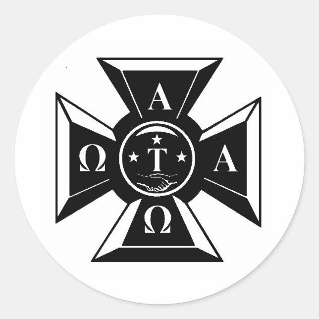 Alpha Tau Omega Badge Black & White Classic Round Sticker (Front)