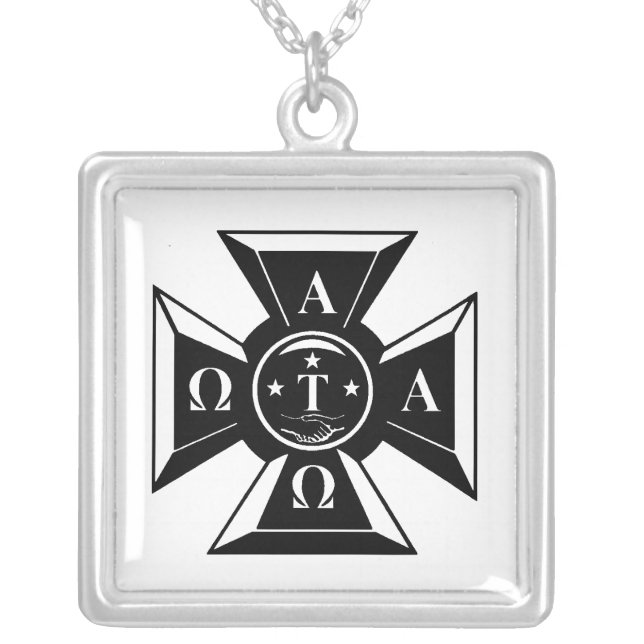Alpha Tau Omega Badge Black & White Silver Plated Necklace (Front)