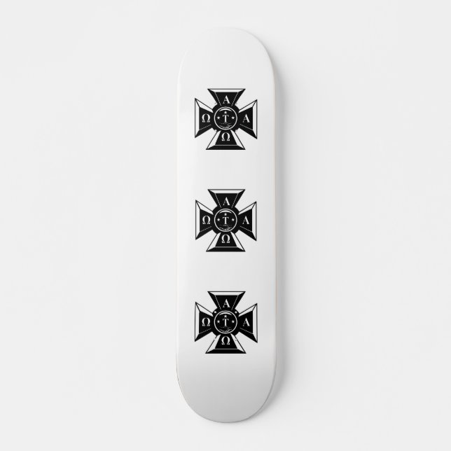 Alpha Tau Omega Badge Black & White Skateboard Deck (Front)