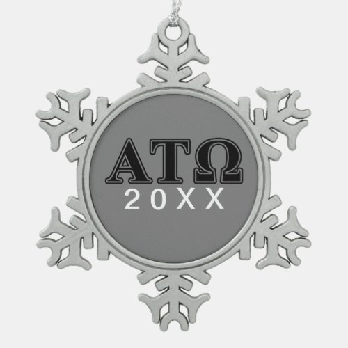 Alpha Tau Omega Black Letters Snowflake Pewter Christmas Ornament