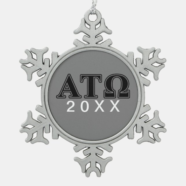 Alpha Tau Omega Black Letters Snowflake Pewter Christmas Ornament (Front)