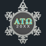 Alpha Tau Omega Blue and Yellow Letters Snowflake Pewter Christmas Ornament<br><div class="desc">Check out these official Alpha Tau Omega designs! Personalize your own Greek merchandise on Zazzle.com! Click the Customize button to insert your own name, class year, or club to make a unique product. Try adding text using various fonts & view a preview of your design! Zazzle's easy to customize products...</div>