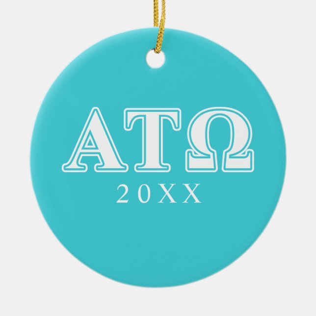Alpha Tau Omega White and Blue Letters Ceramic Ornament (Front)