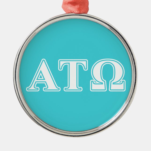 Alpha Tau Omega White and Blue Letters Metal Ornament (Front)
