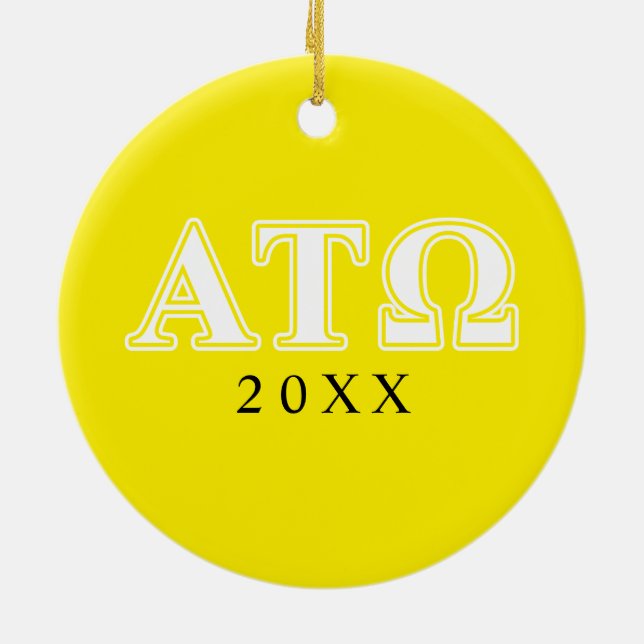 Alpha Tau Omega White and Yellow Letters Ceramic Ornament (Back)