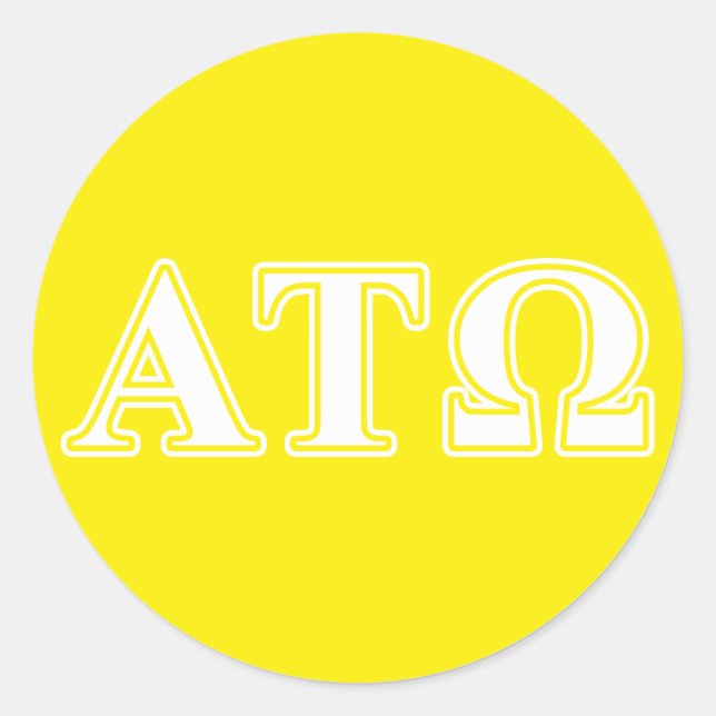 Alpha Tau Omega White and Yellow Letters Classic Round Sticker (Front)